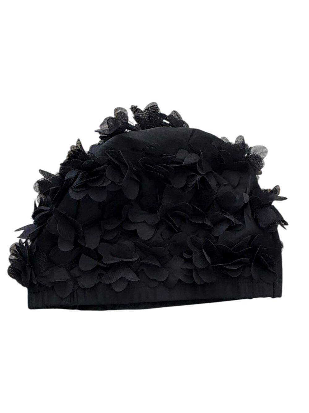 Black Floral Swim Cap 3D Flower Retro Glam - Picture 3 of 4